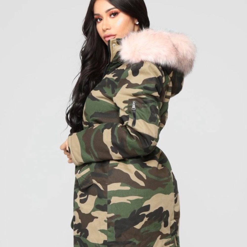 Fashion Nova Pink Faux Fur camouflage jacket